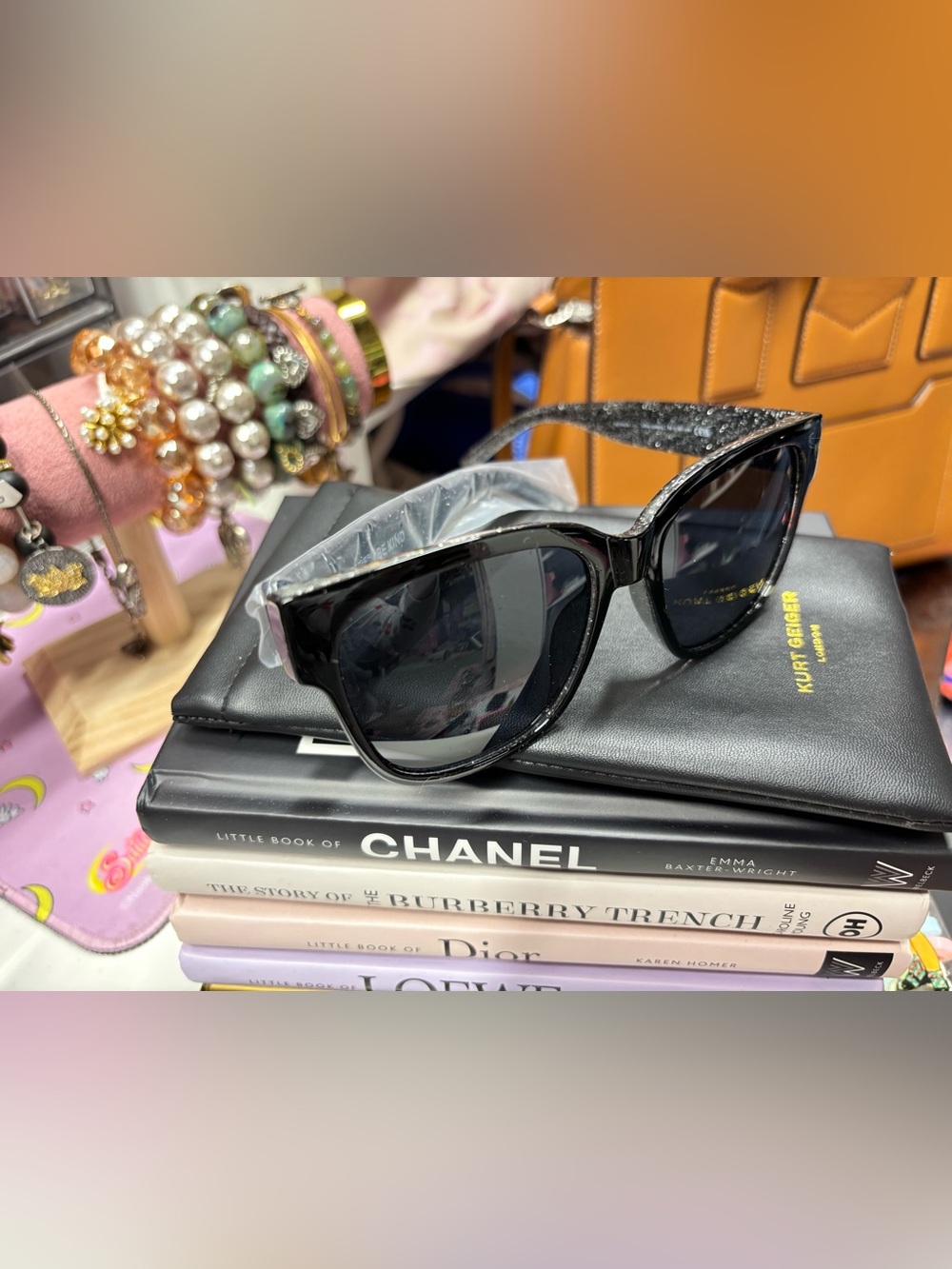 Kurt Geiger London Black Glitter Wayfarer Sunglasses - Picture 8 of 9